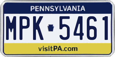 PA license plate MPK5461