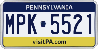 PA license plate MPK5521