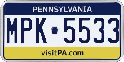 PA license plate MPK5533