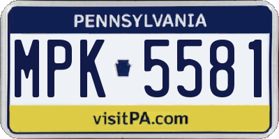 PA license plate MPK5581