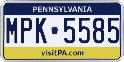 PA license plate MPK5585