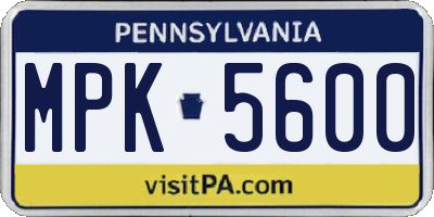 PA license plate MPK5600