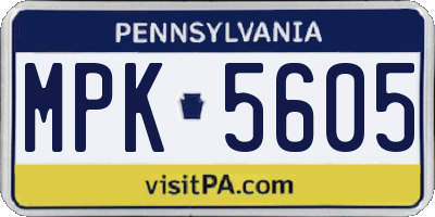 PA license plate MPK5605