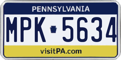 PA license plate MPK5634