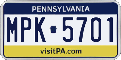PA license plate MPK5701