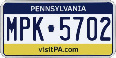 PA license plate MPK5702