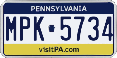 PA license plate MPK5734