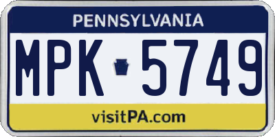 PA license plate MPK5749
