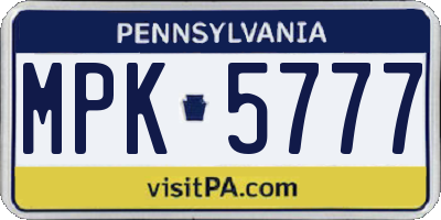PA license plate MPK5777