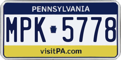 PA license plate MPK5778
