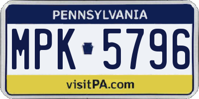 PA license plate MPK5796