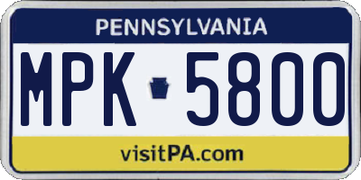 PA license plate MPK5800