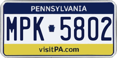 PA license plate MPK5802
