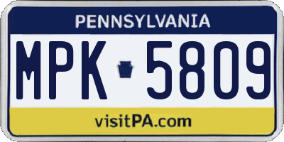PA license plate MPK5809