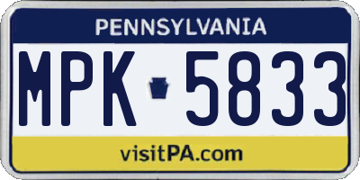 PA license plate MPK5833