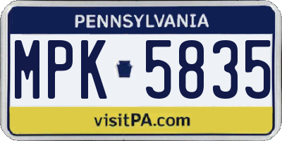 PA license plate MPK5835