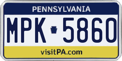 PA license plate MPK5860