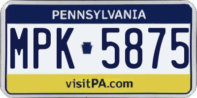 PA license plate MPK5875
