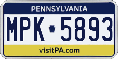 PA license plate MPK5893