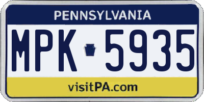 PA license plate MPK5935