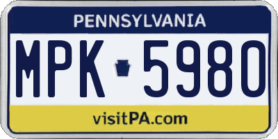 PA license plate MPK5980