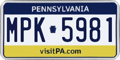 PA license plate MPK5981