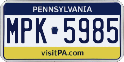 PA license plate MPK5985