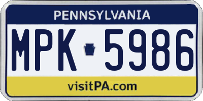 PA license plate MPK5986