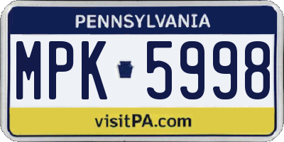 PA license plate MPK5998