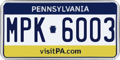 PA license plate MPK6003