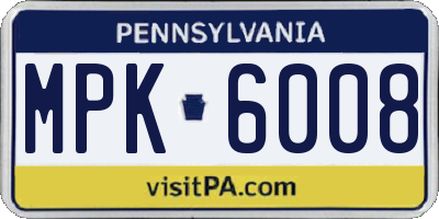 PA license plate MPK6008