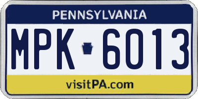 PA license plate MPK6013
