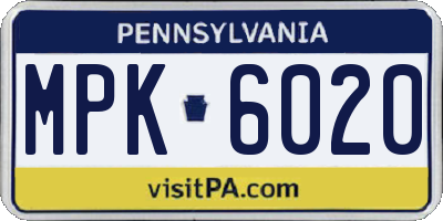 PA license plate MPK6020