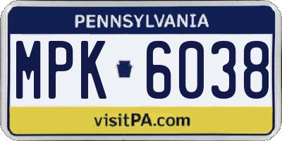 PA license plate MPK6038