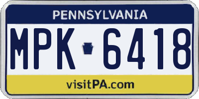 PA license plate MPK6418