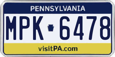 PA license plate MPK6478