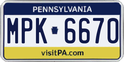 PA license plate MPK6670