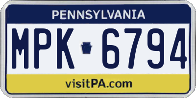 PA license plate MPK6794