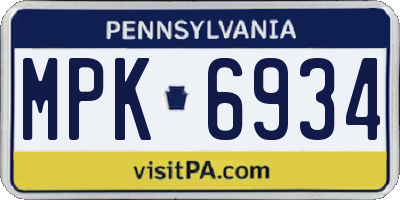 PA license plate MPK6934