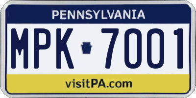 PA license plate MPK7001