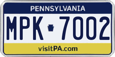 PA license plate MPK7002