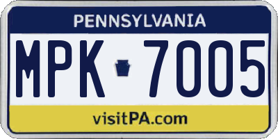 PA license plate MPK7005