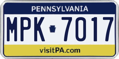 PA license plate MPK7017