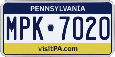PA license plate MPK7020