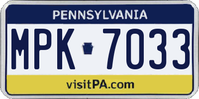 PA license plate MPK7033