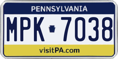 PA license plate MPK7038