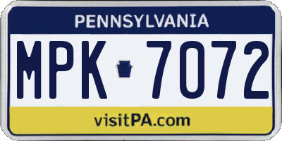 PA license plate MPK7072