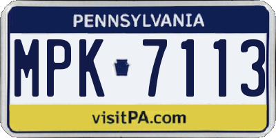 PA license plate MPK7113