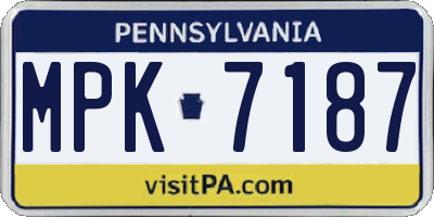 PA license plate MPK7187