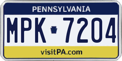 PA license plate MPK7204